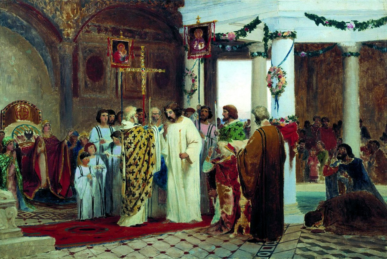 Il Battesimo del gran principe di Kiev Vladimir il Grande nel 987, 1883 da Feodor Andreyevich Bronnikov