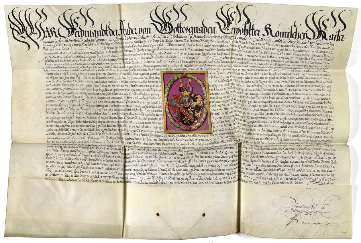 Diploma nobiliare di Jacob von Fridrich 1630 da Ferdinand II.