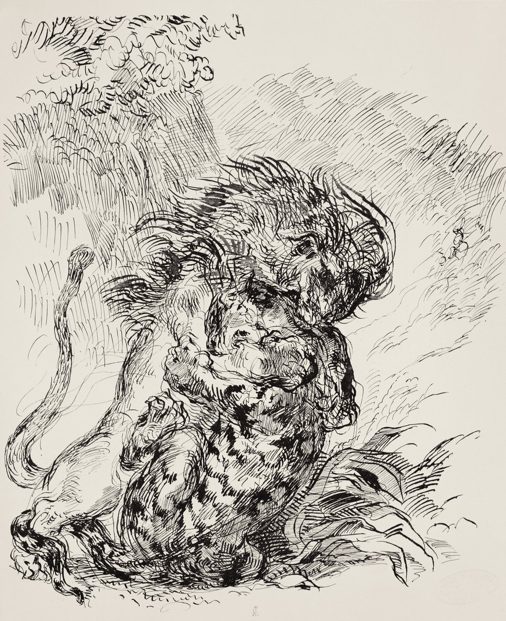 Un leone che assale una tigre da Ferdinand Victor Eugene Delacroix