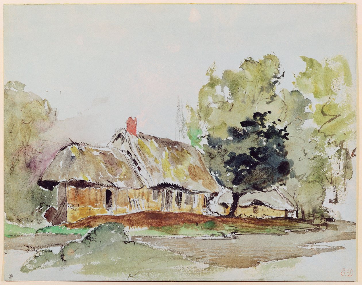 Cottage sotto Grandi Alberi in Estate, c.1831 da Ferdinand Victor Eugene Delacroix