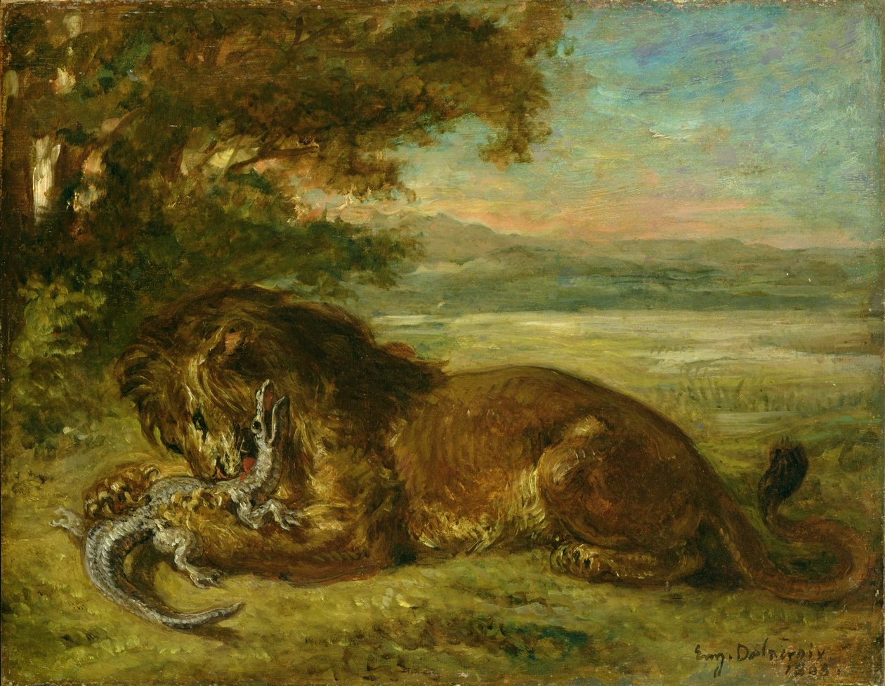 Leone e alligatore da Ferdinand Victor Eugene Delacroix