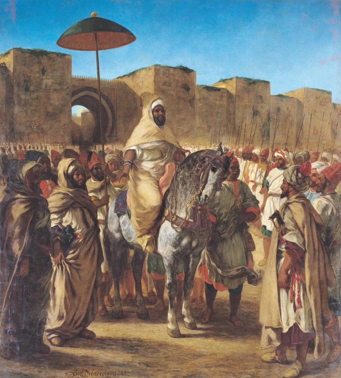 Muley Abd-ar-Rhaman (1789-1859), Il Sultano del Marocco, lascia il suo Palazzo di Meknes con il suo entourage, marzo 1832, 1845 da Ferdinand Victor Eugene Delacroix
