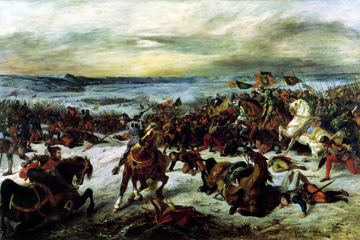 La morte di Carlo il Temerario (1433-77) alla battaglia di Nancy, 5 gennaio 1477, 1831 da Ferdinand Victor Eugene Delacroix