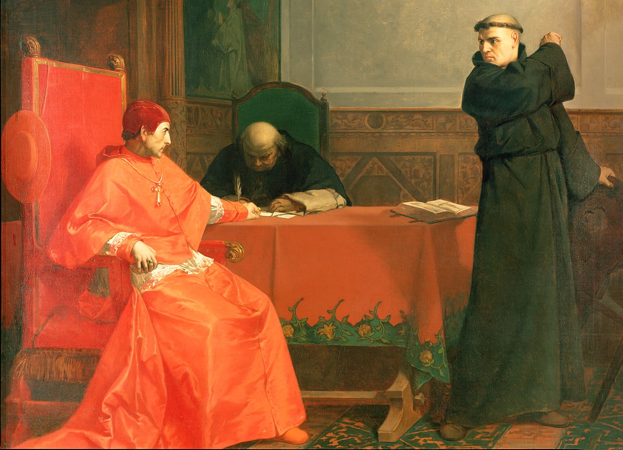 Lutero davanti al cardinale Cajetan durante la controversia delle sue 95 tesi, 1870 da Ferdinand Wilhelm Pauwels