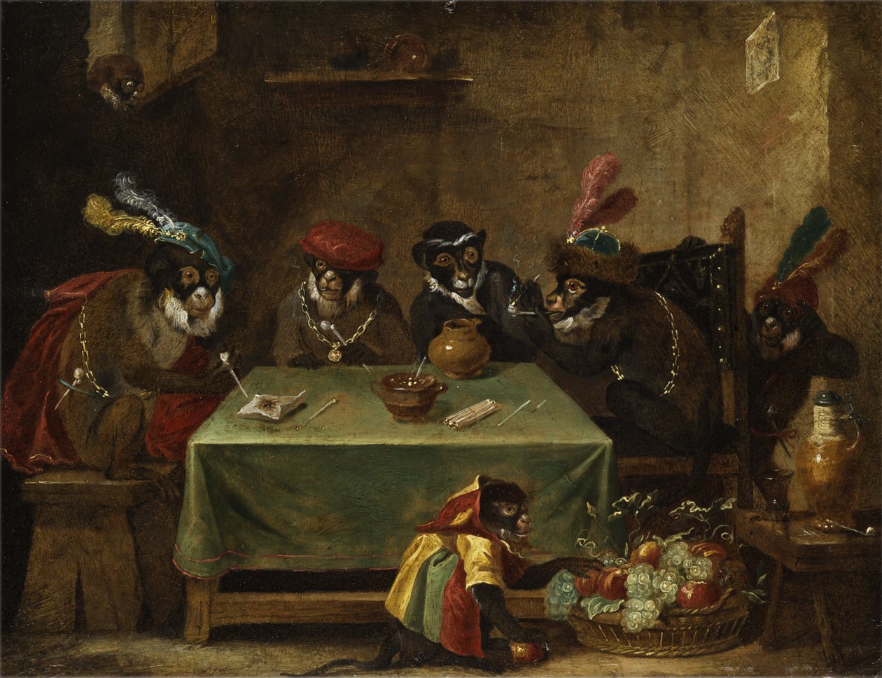 La compagnia di scimmie che fumano tabacco da Ferdinand van Kessel