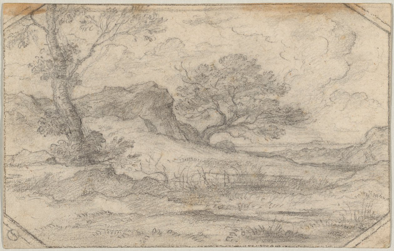 Paesaggio ideale con due alberi e massiccio roccioso da Ferdinand (Johann Heinrich Ferdinand) von Olivier