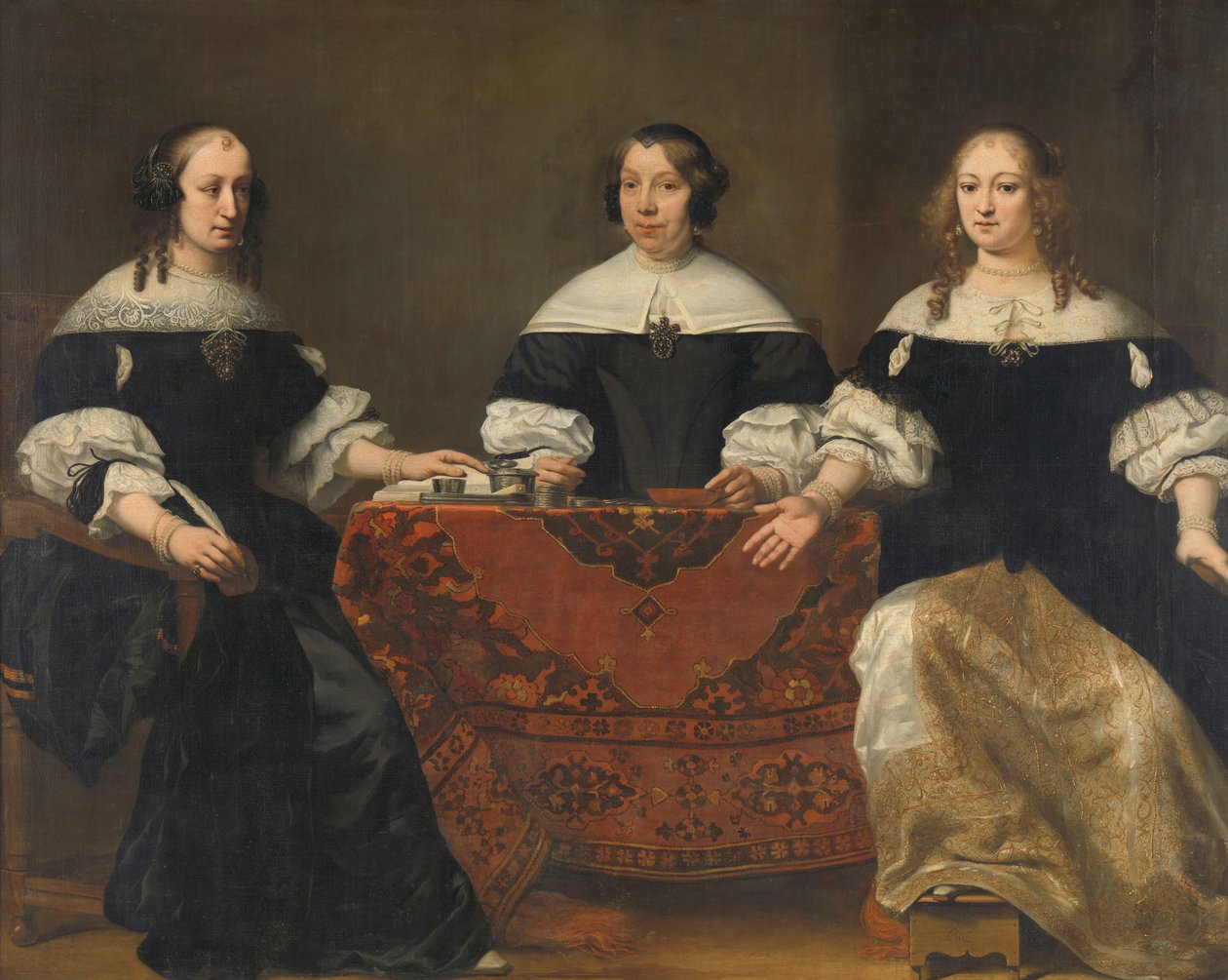 Ritratto delle tre reggenti del Leprozenhuis, Amsterdam, c.1668 da Ferdinand Bol