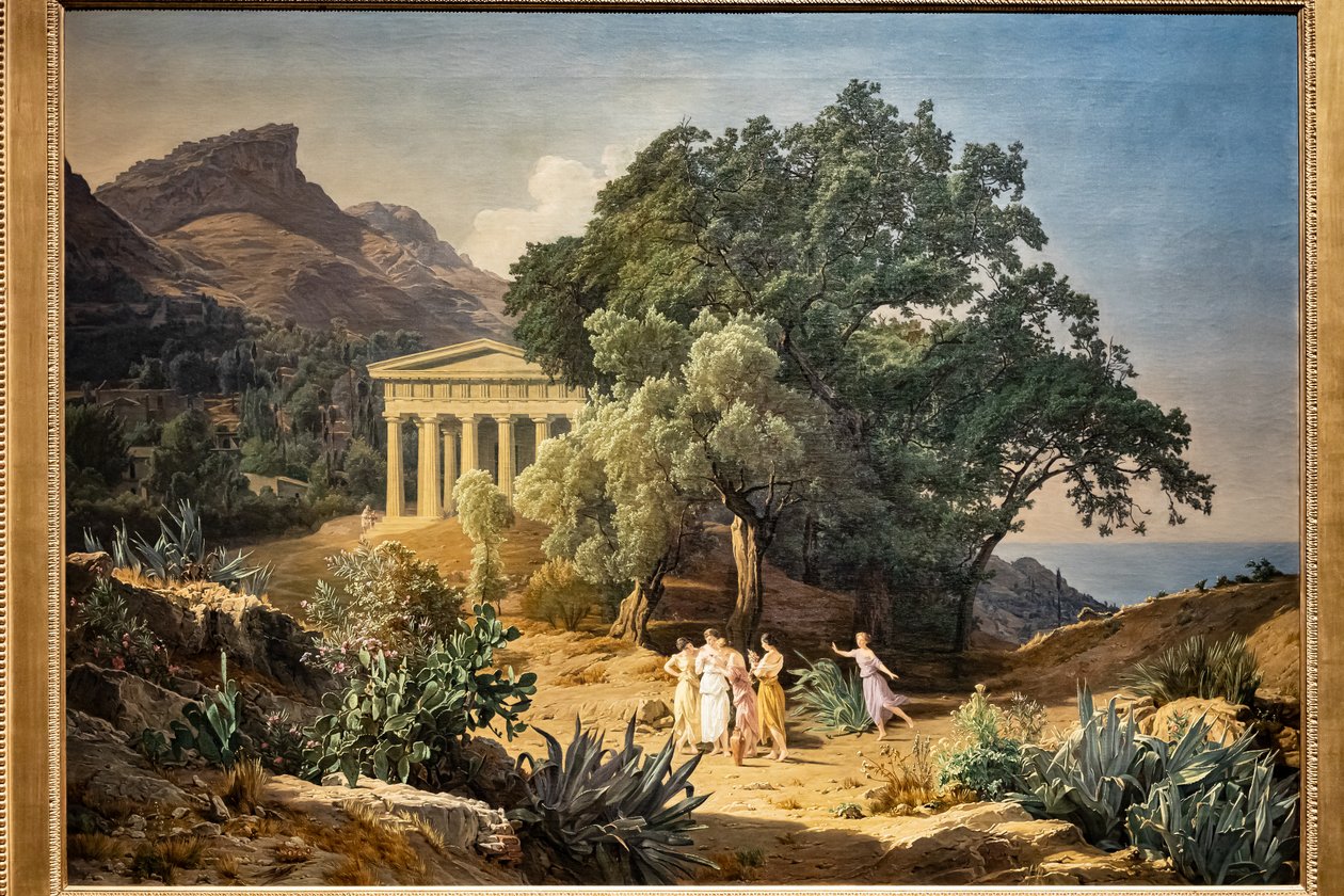 Un Tempio Dorico con Castelmola e Taormina sullo sfondo da Ferdinand Georg Waldmuller