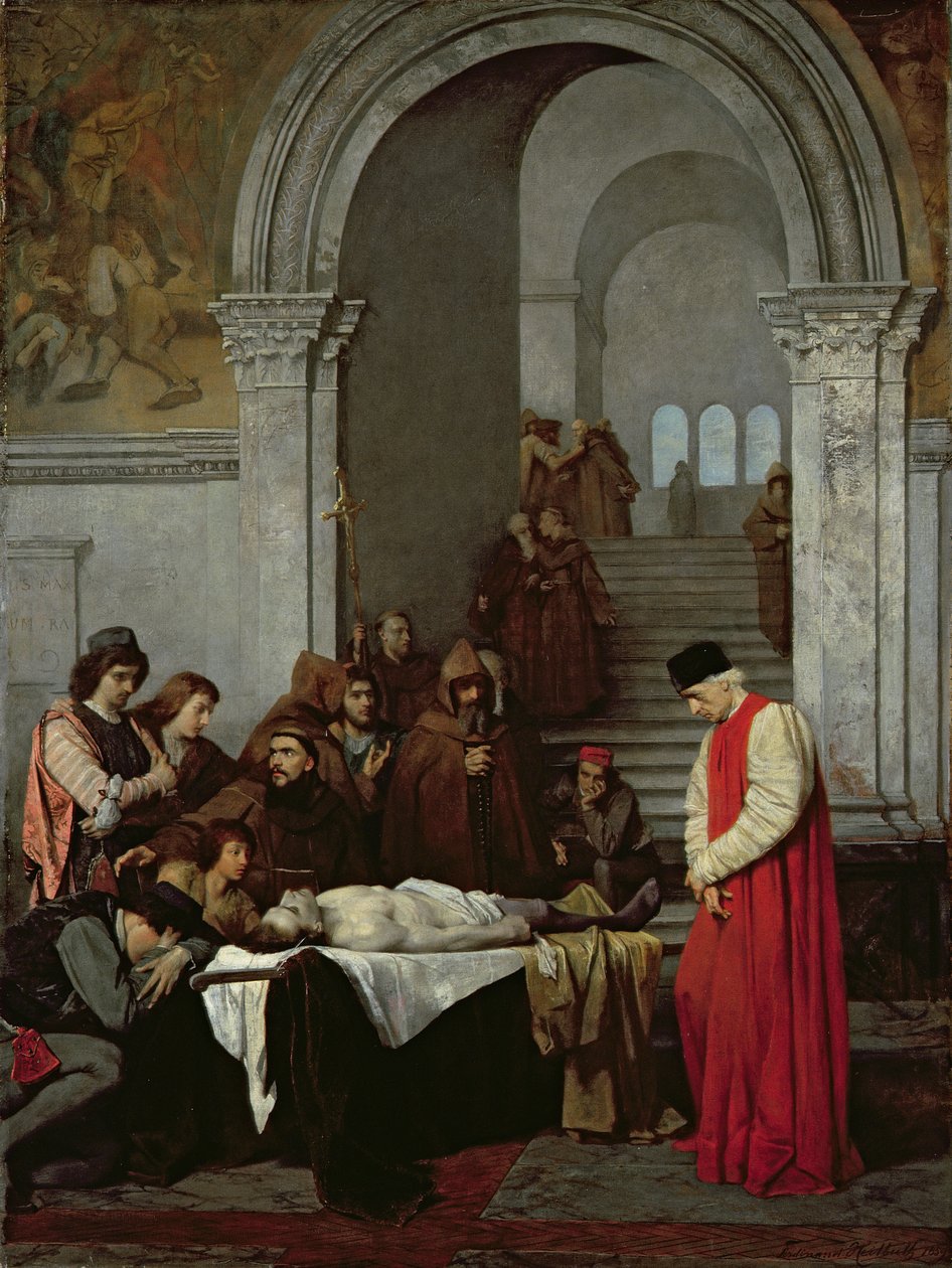 Il pittore Luca Signorelli accanto al corpo del figlio morto del suo rivale da Ferdinand Heilbuth