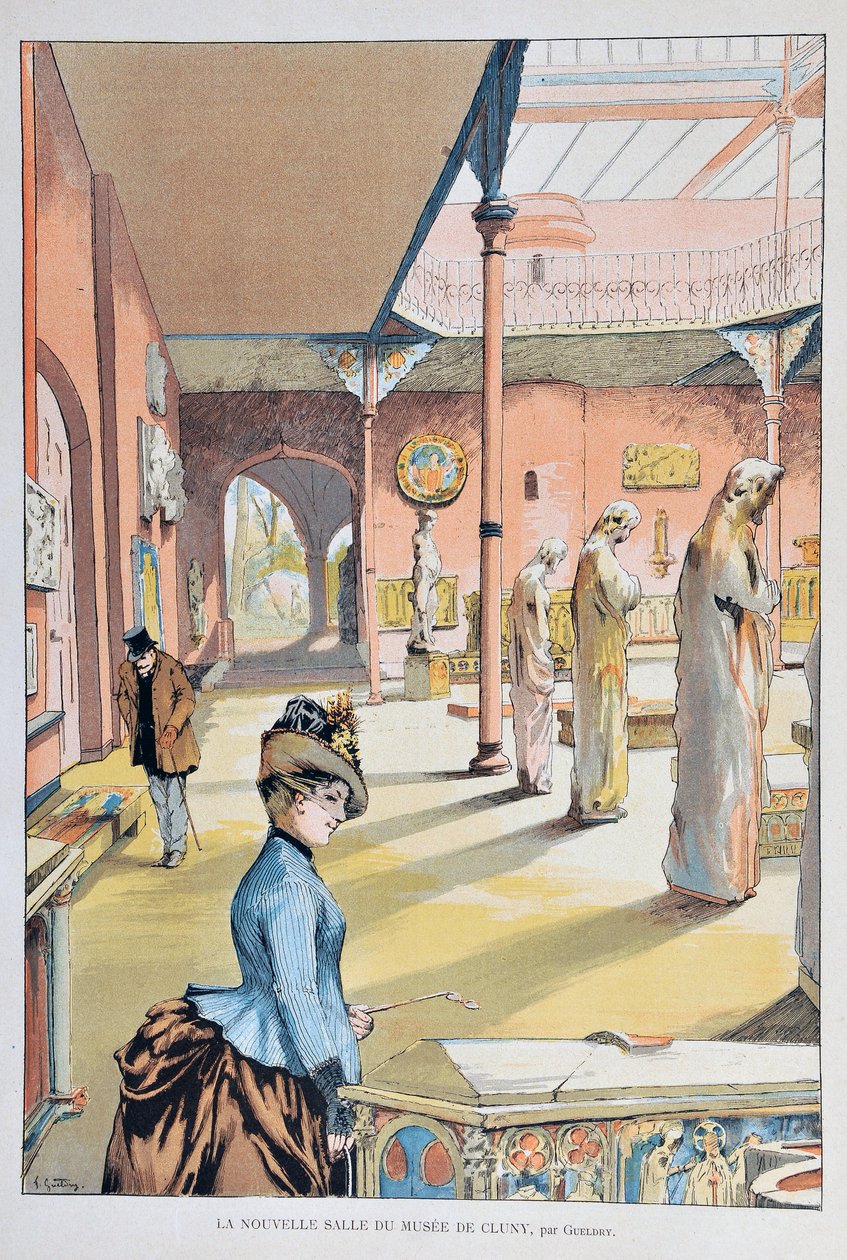 La nuova sala del museo del medioevo di Cluny a Parigi 1887, di Ferdinand Joseph GUELDRY (1858-1945). Incisione del 1887 in 