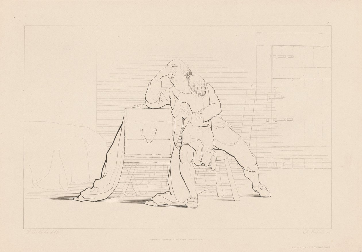 Gertrude salì sul ginocchio di un padre vedovo da Ferdinand Joubert, after George Elgar Hicks