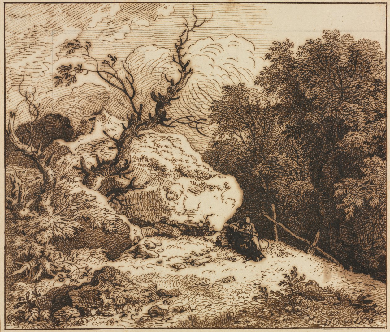 Eremita in un Paesaggio Boschivo da Ferdinand Kobell