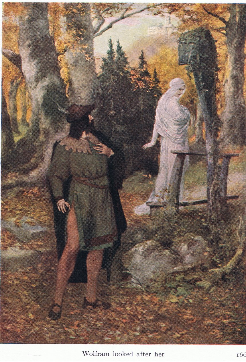 Wolfram la guardò mentre se ne andava, illustrazione da The Stories of Wagners Operas da Ferdinand Lecke