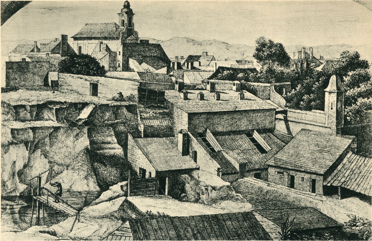 Cava in Alt-Matzleinsdorf, con la chiesa parrocchiale di San Floriano a Vienna da Ferdinand Olivier