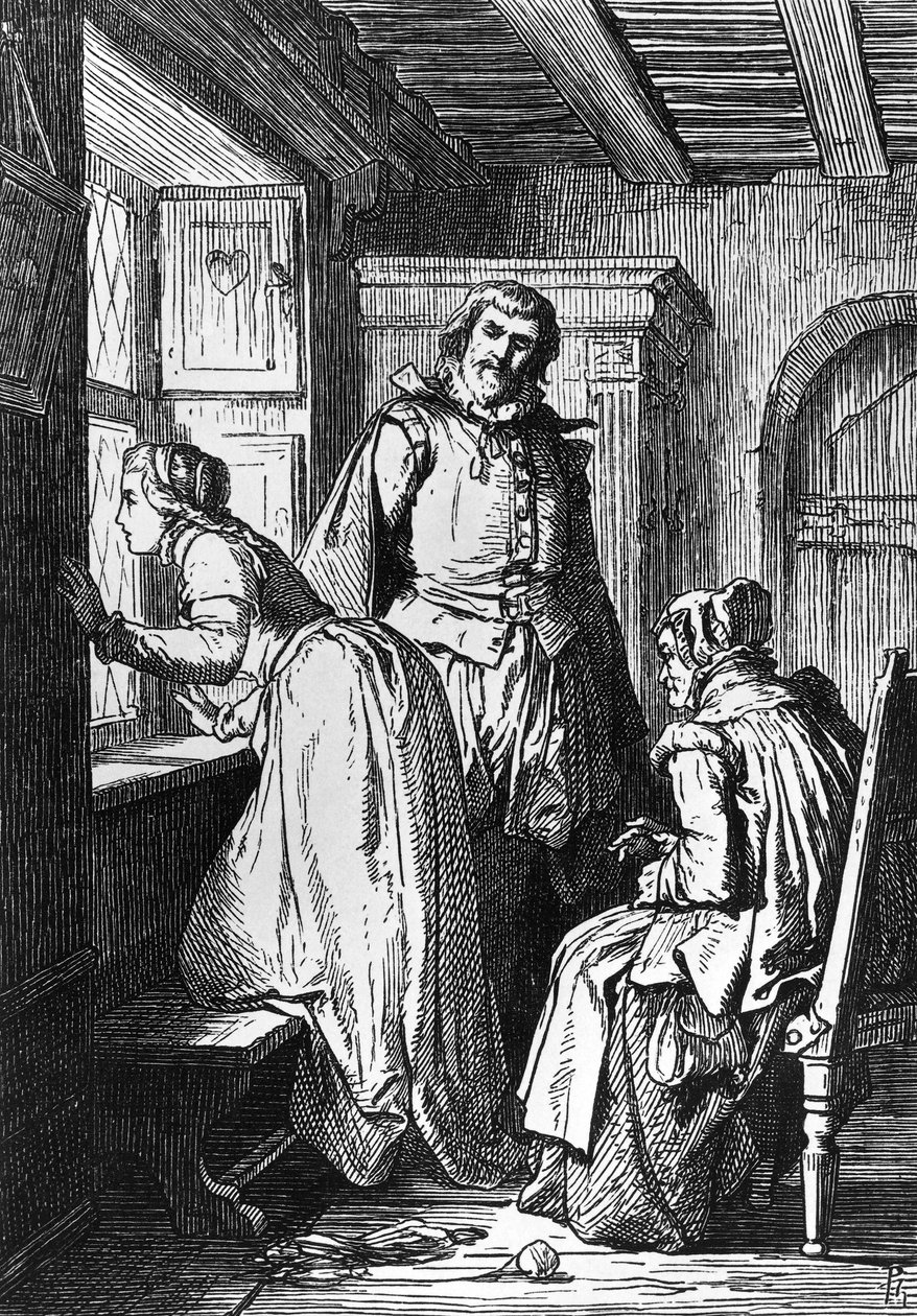 Klaerchen in attesa di Egmont, illustrazione per Egmont, tragedia di Johann Wolfgang von Goethe, xilografia dopo disegno di Ferdinand Rothbart da Ferdinand Rothbart