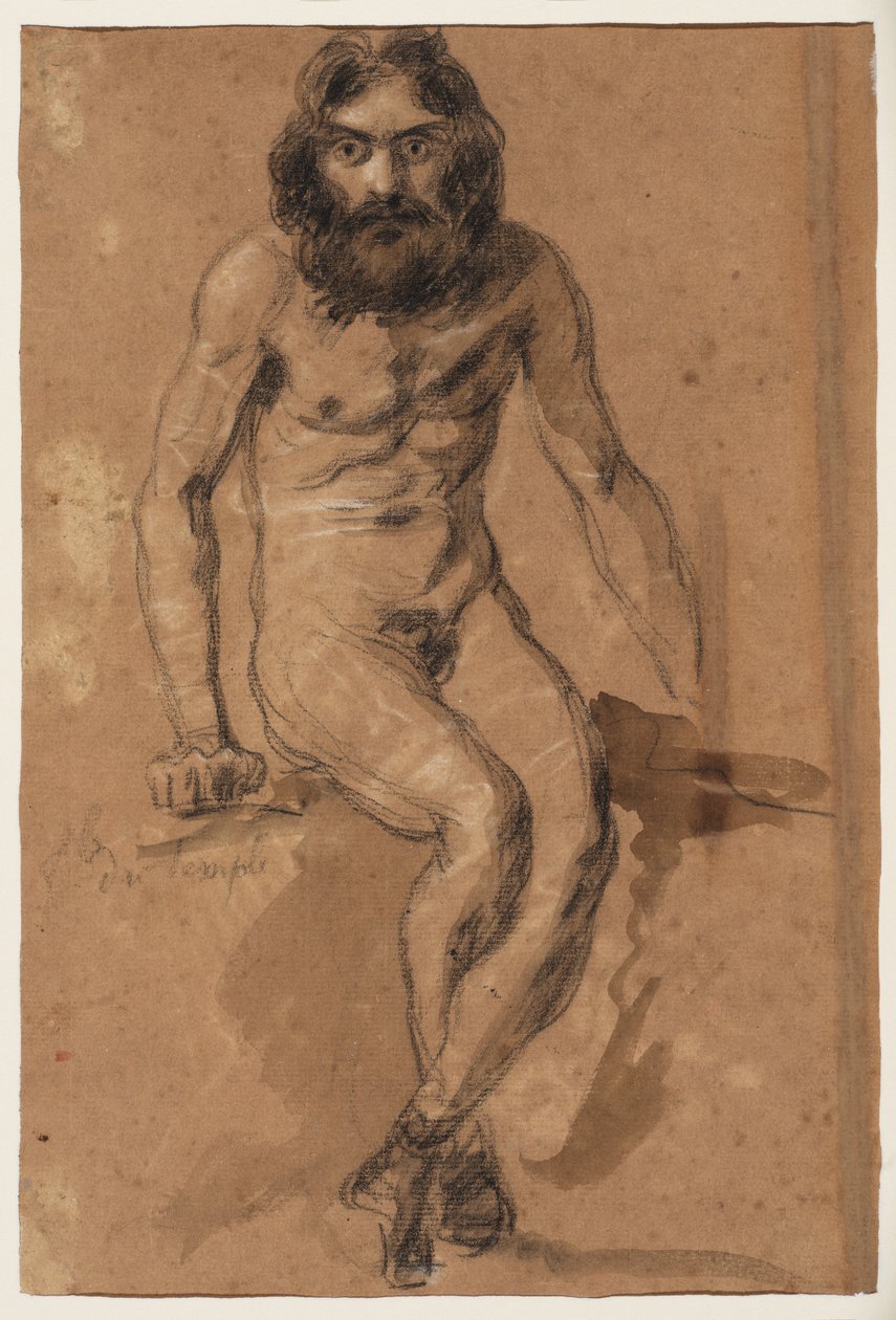Cavalli che corrono (recto); Uomo barbuto nudo, seduto (verso), c.1800-1899 da Ferdinand Victor Eugene (after) Delacroix