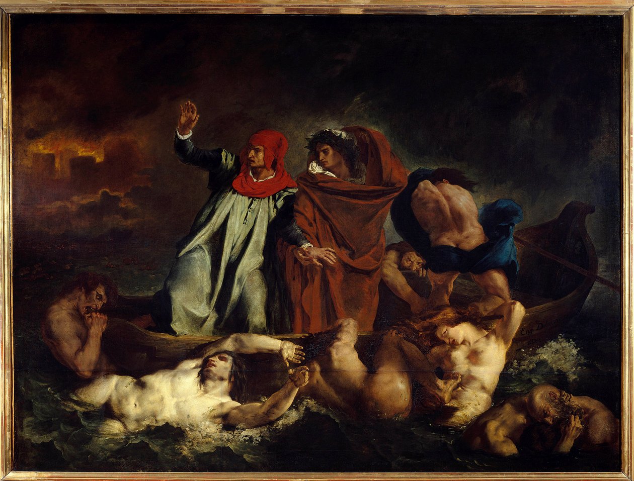 Dante e Virgilio o la barca di Dante. Illustrazione per il canto VIII della Divina Commedia di Dante Alighieri. Dipinto di Eugene Delacroix da Ferdinand Victor Eugene Delacroix