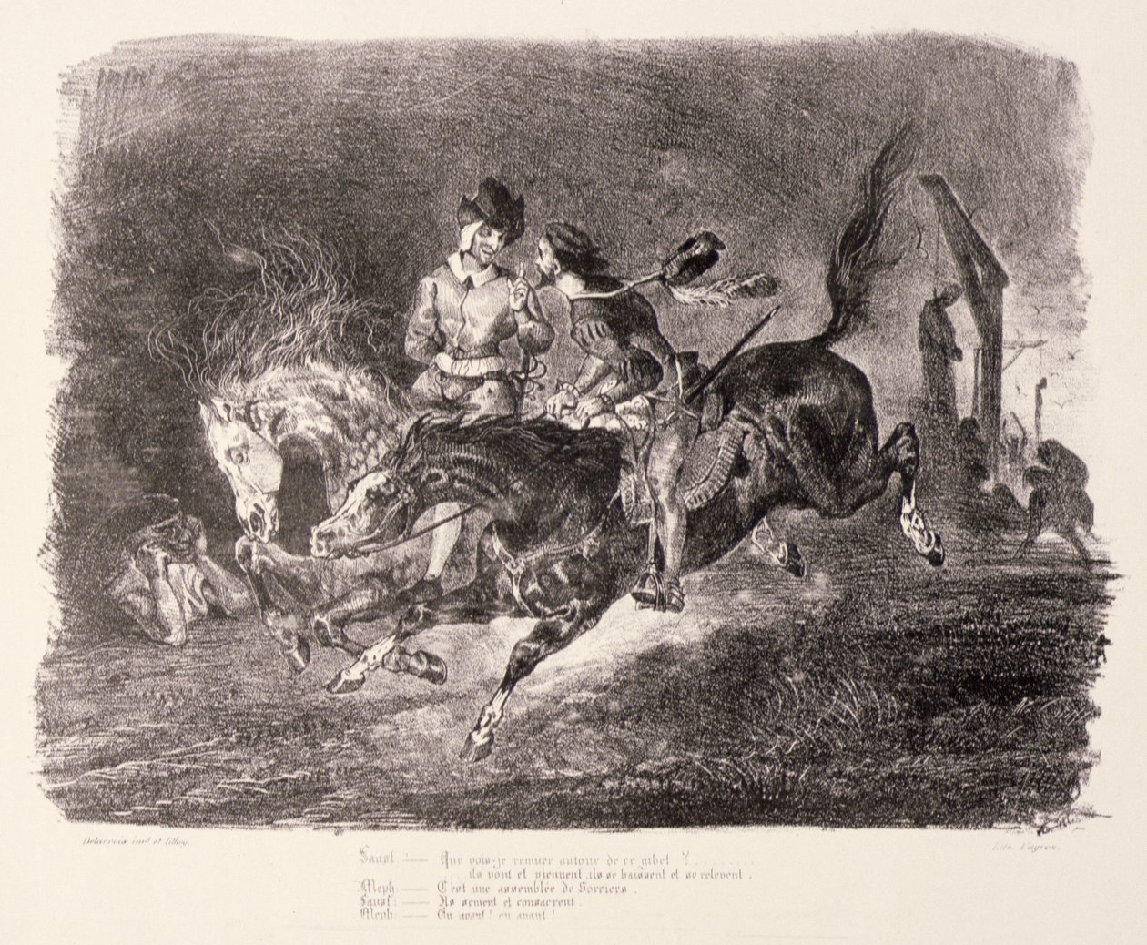 Faust e Mefistofele galoppano attraverso la notte del sabba, 1828 da Ferdinand Victor Eugene Delacroix