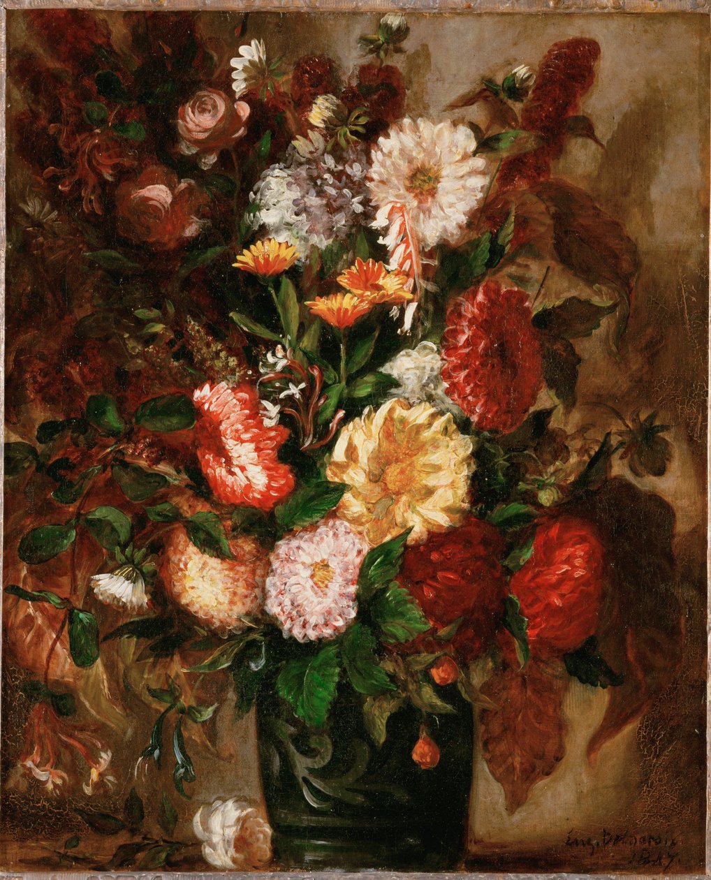 Fiori in un vaso di terracotta (dipinto su tela) da Ferdinand Victor Eugene Delacroix