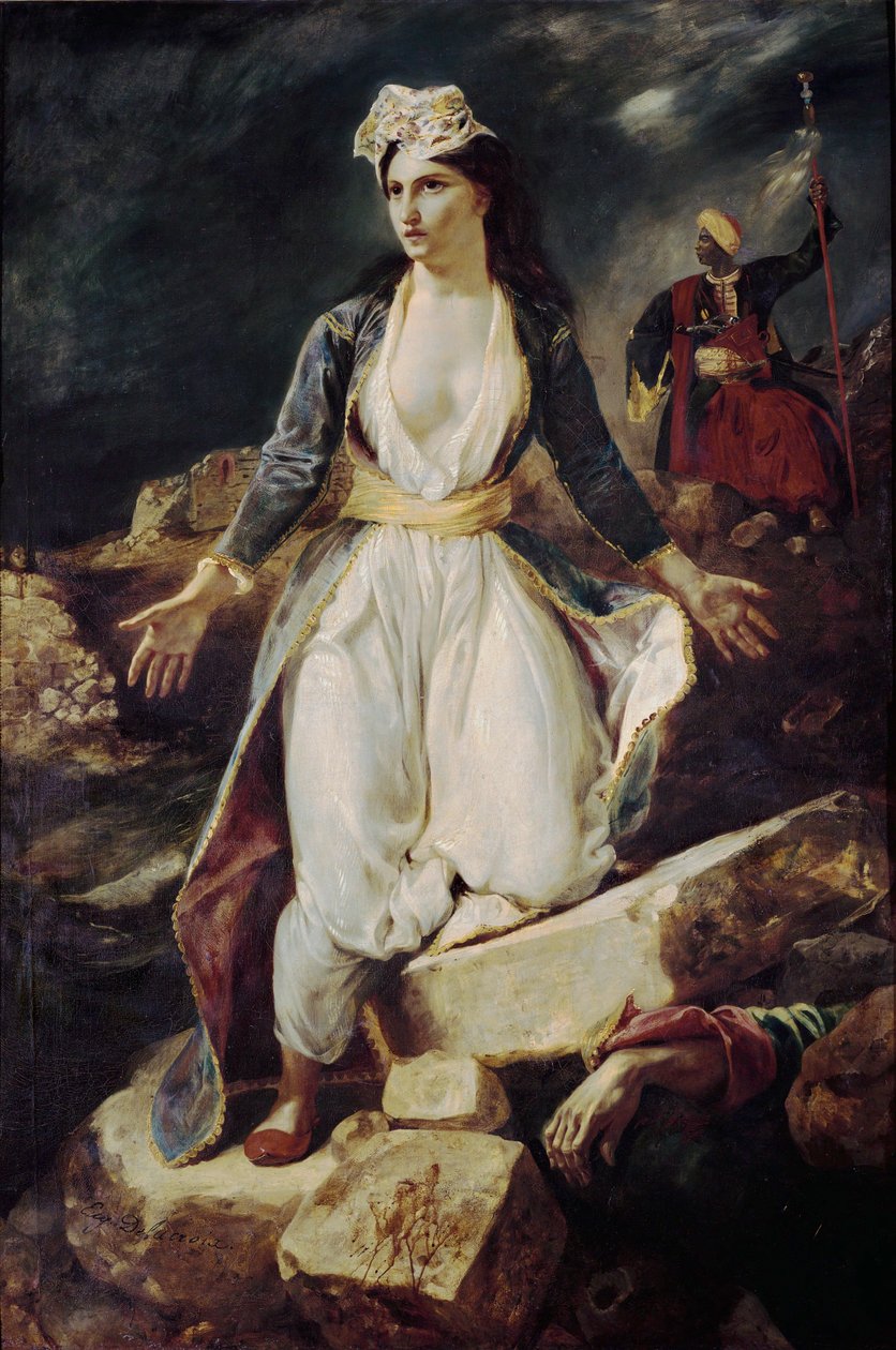 Grecia in scadenza sulle rovine di Missolungi (olio su tela) da Ferdinand Victor Eugene Delacroix
