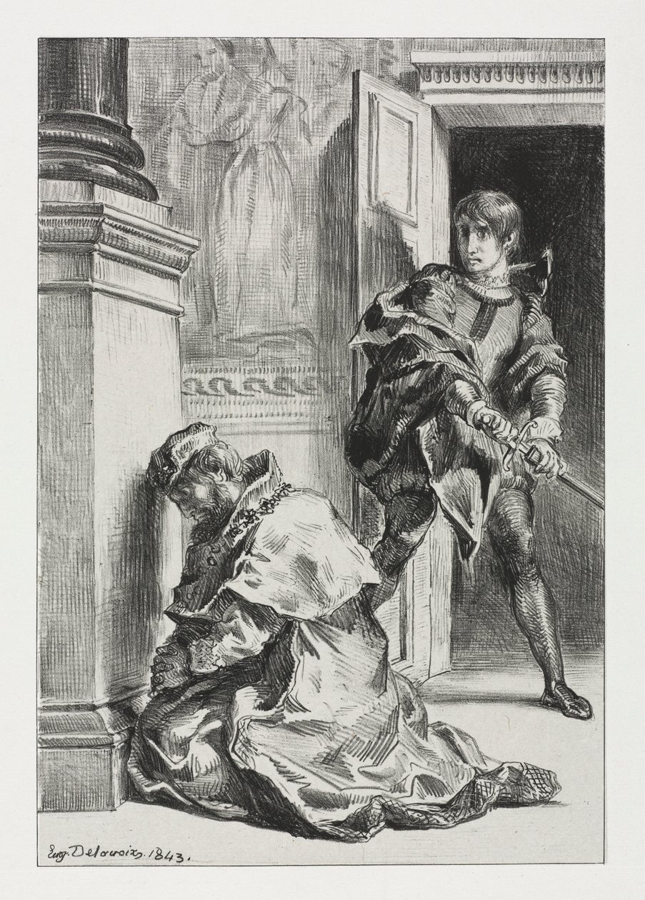 Amleto: Amleto tenta di uccidere il re da Ferdinand Victor Eugene Delacroix