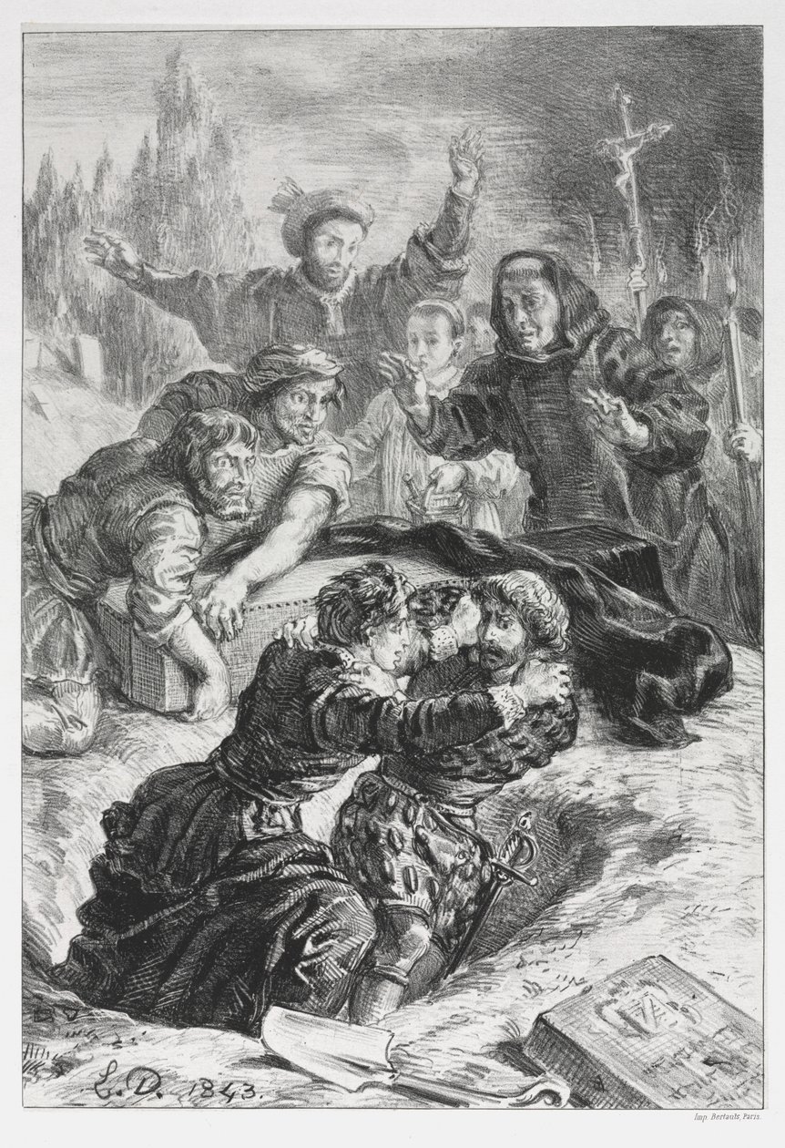 Amleto: Amleto e Laerte nella tomba di Ofelia, 1843 da Ferdinand Victor Eugene Delacroix