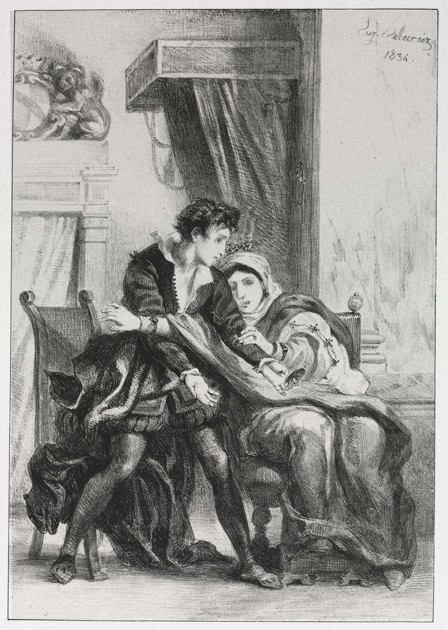 Amleto: Amleto e la Regina, 1834 da Ferdinand Victor Eugene Delacroix