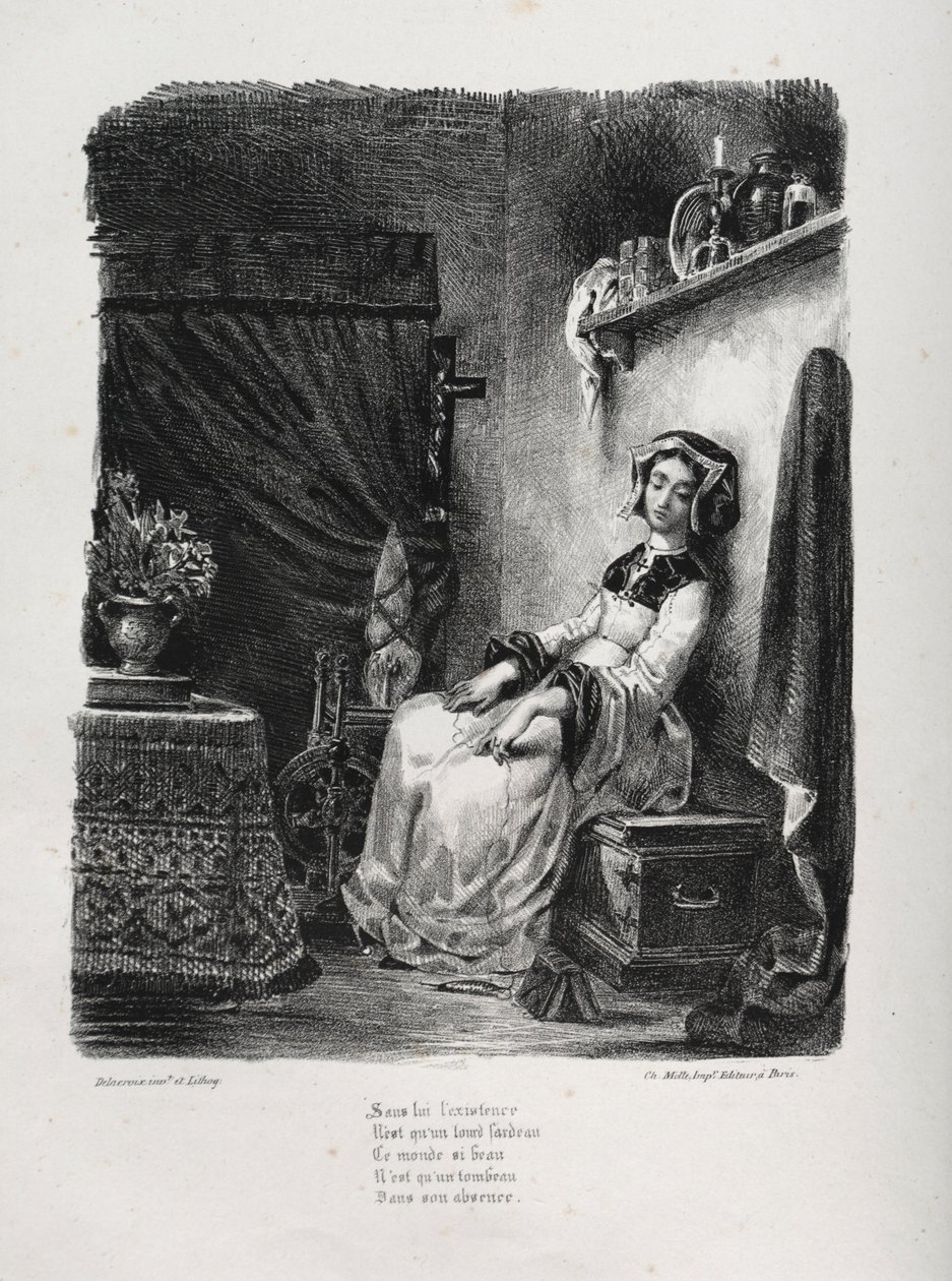Illustrazioni per Faust: Margherita con la ruota, 1828 da Ferdinand Victor Eugene Delacroix