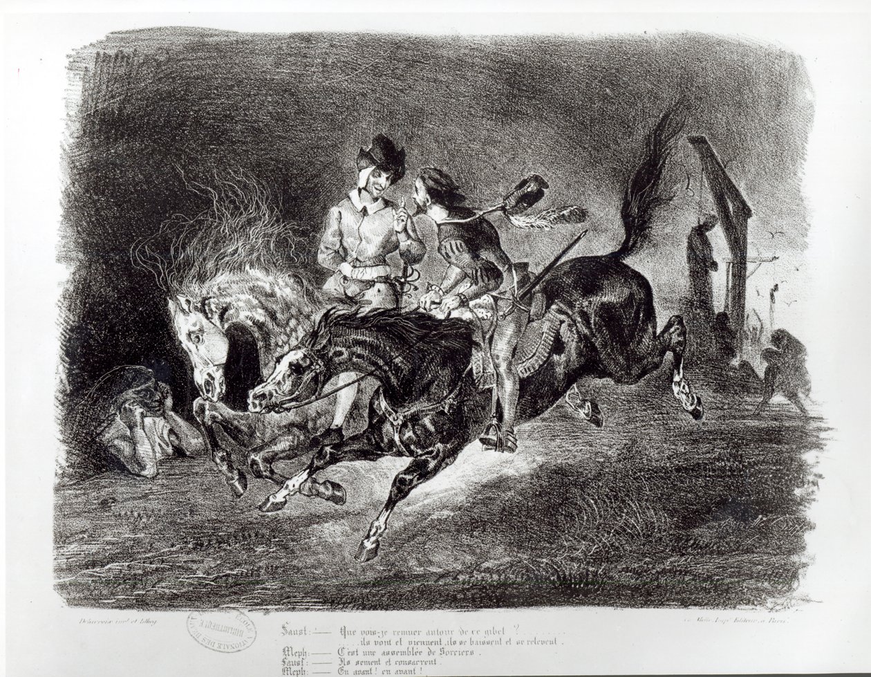 Mefistofele e Faust cavalcano nella notte, illustrazione per Faust di Goethe, 1828 da Ferdinand Victor Eugene Delacroix