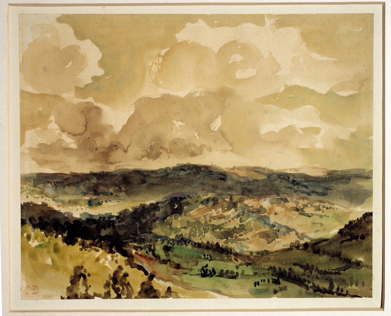 Veduta panoramica delle colline boscose intorno a Croze. Acquerello di Eugene Delacroix (1798-1863) intorno al 1855 da Ferdinand Victor Eugene Delacroix