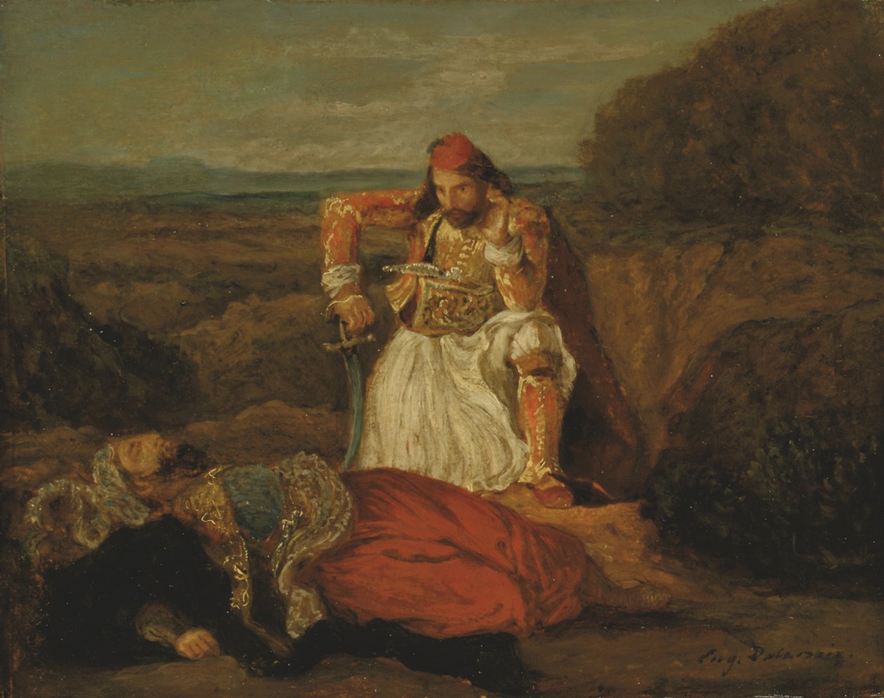 Il Giaour che contempla il morto Hassan, c.1829 da Ferdinand Victor Eugene Delacroix