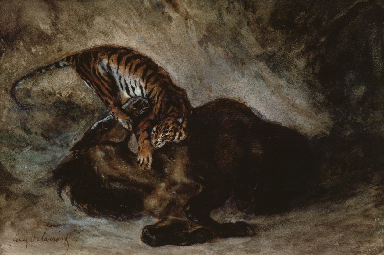 Tigre che attacca un cavallo da Ferdinand Victor Eugene Delacroix