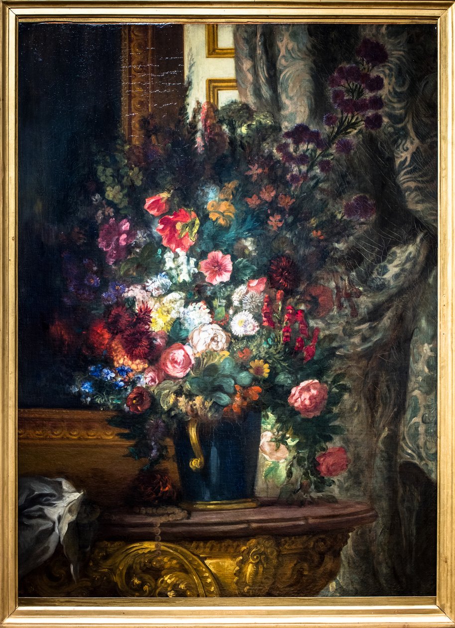 Vaso di fiori su una console da Ferdinand Victor Eugene Delacroix
