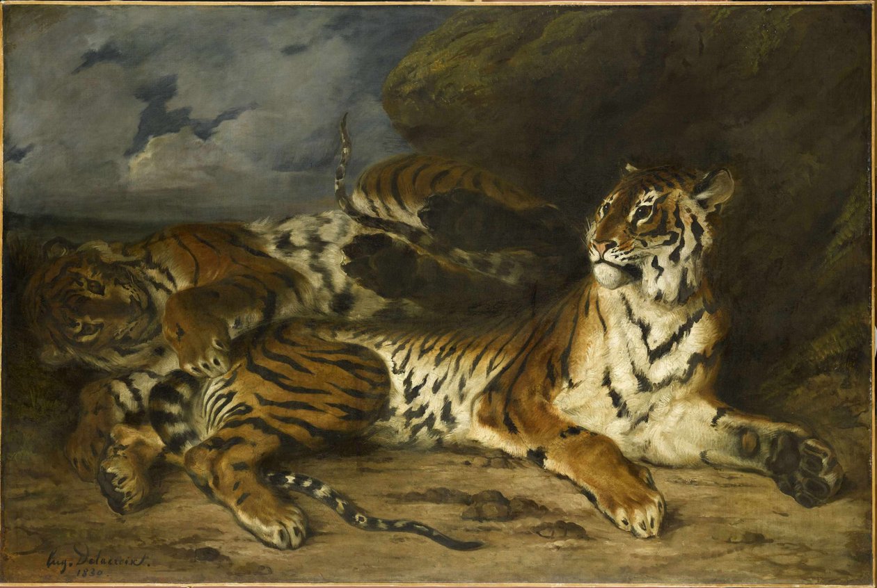Giovane tigre che gioca con la madre, 1830 da Ferdinand Victor Eugene Delacroix