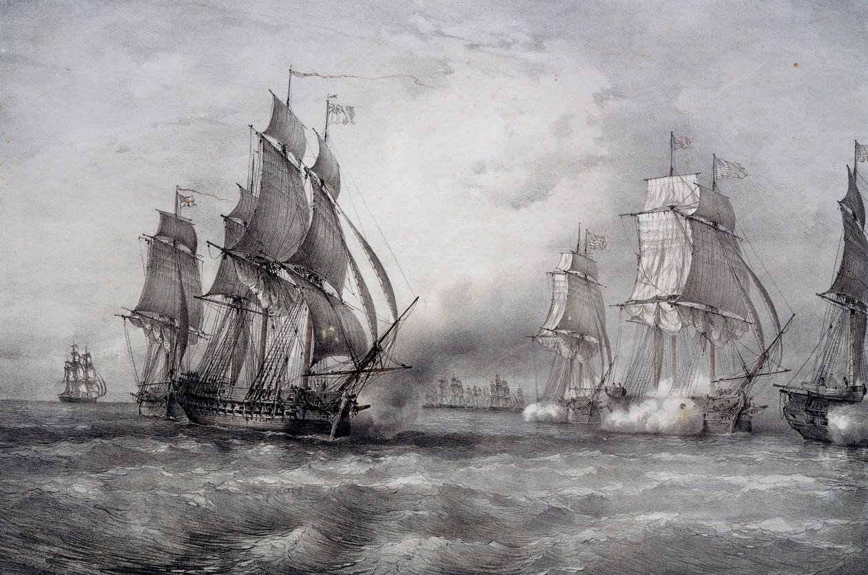 Paul Jones che attacca la flotta britannica comandata da Pearson e proveniente dal Mar Baltico da Ferdinand Victor Perrot