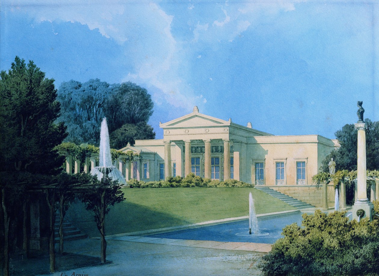 Vista di Charlottenhof dal giardino, 1855 da Ferdinand von Arnim