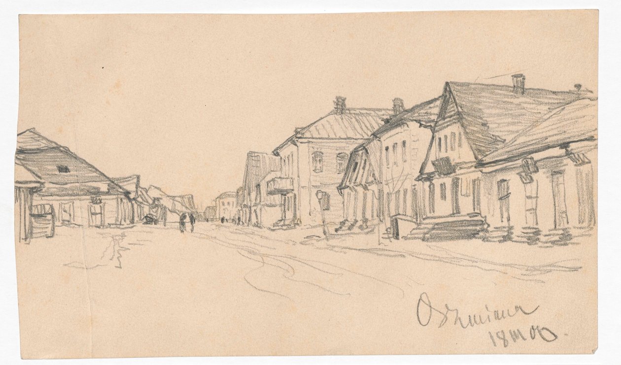 Una strada a Oszmiana; sul retro: sagoma di una porta da Ferdynand Ruszczyc