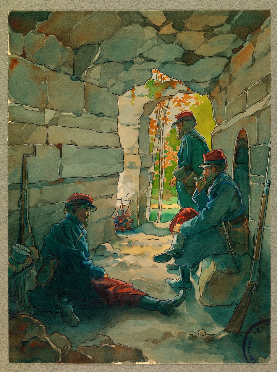 Soldati di fanteria a riposo, route de Vailly da Fernand Barbier