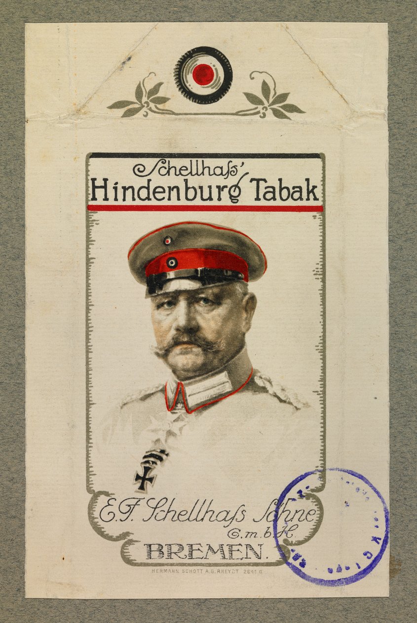 Ritratto di Hindenbourg su una confezione di tabacco da Fernand Barbier