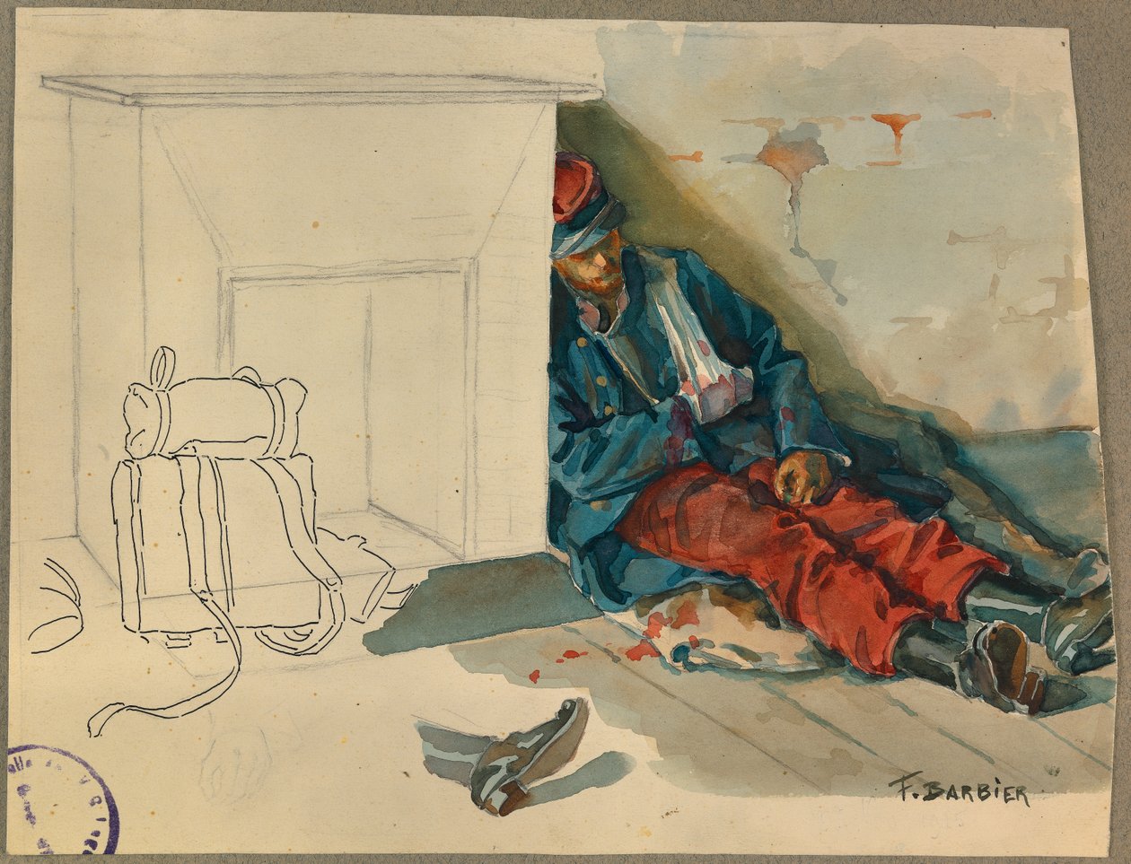 soldato ferito dopo la battaglia di Vailly da Fernand Barbier