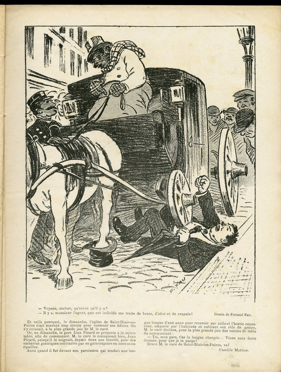 Illustrazione di Fernand Fau (1858-1919) in Le Rire, 29/02/08 - Mestieri, Trasporti, Incidenti Disastri, Carrozza Fiacre Cab - Cocchieri Fiacres da Fernand Fau