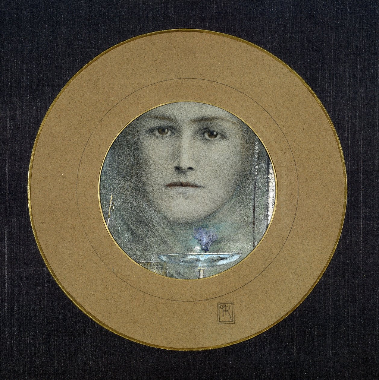 Occhi marroni e un fiore blu, 1905 circa (pastello e guazzo su carta) da Fernand Khnopff