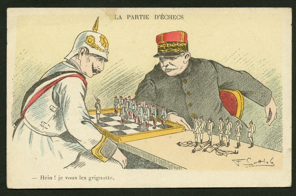Cartolina, satirico a colori: Hein! I Snack You - Guerra del 14-18, Germania Prussia - Guglielmo II, Joffre, soldati da Fernand Louis Gottlob