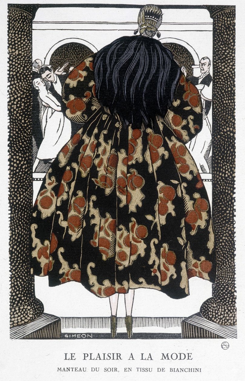 Cappotto da sera di Bianchini - Illustrazione di Fernand Simeon (1884-1928), in "Gazette du bon ton" da Fernand Siméon