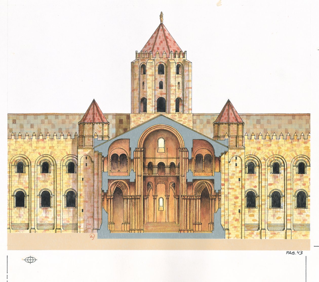 Cattedrale Romanica di Santiago de Compostela. Sezione trasversale. Spagna da Fernando Aznar Cenamor