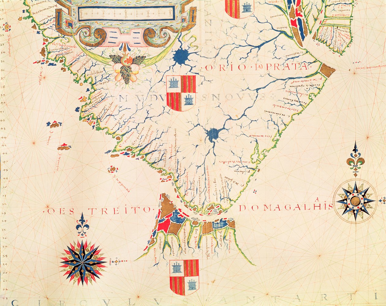 Fol.13 Mappa del Sud America e dello Stretto di Magellano, da un atlante, 1571 da Fernao Vaz Dourado