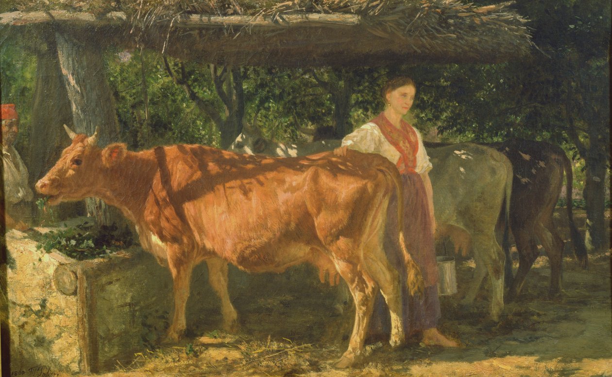 Tre mucche che si nutrono, 1860 da Filippo Palizzi