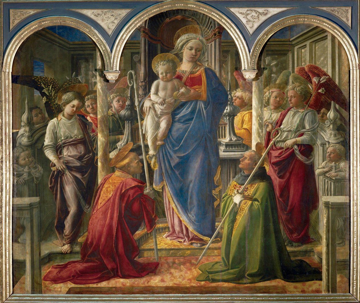 Madonna con bambino e angeli, e i santi Frediano e Agostino, detta "Pala Barbadori" ... da Filippo (workshop of) Lippi