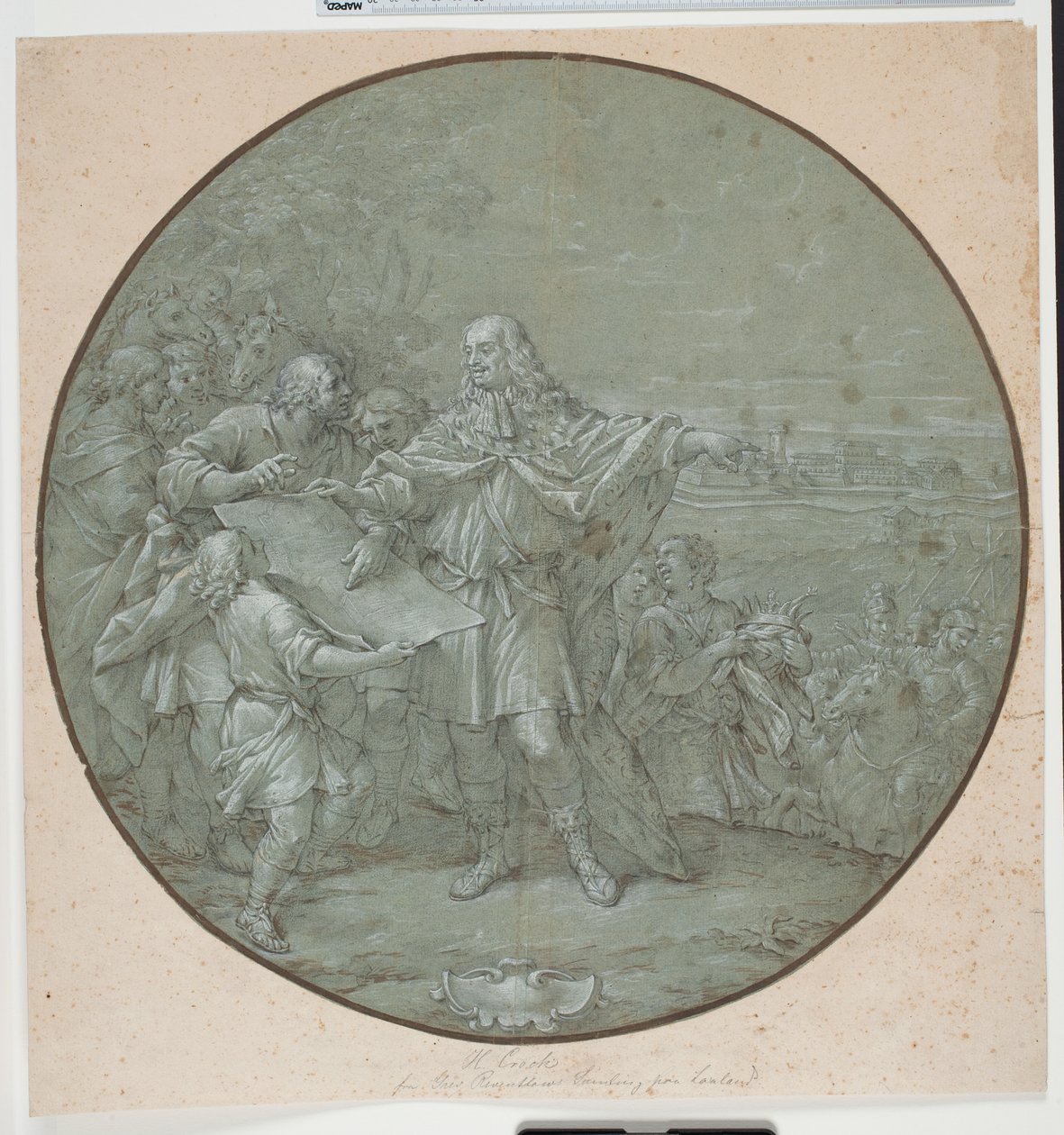 Cosimo III fortifica il porto di Livorno. Disegno preparatorio per una placca d