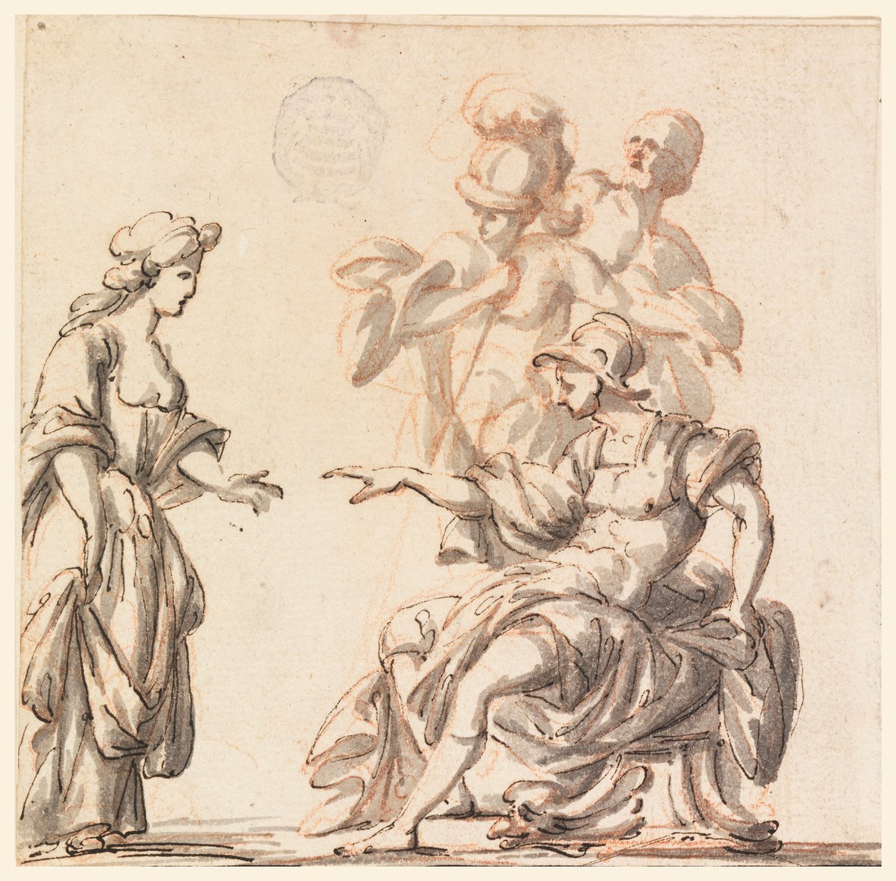 Disegno, Un guerriero classico riceve una donna, metà del XVIII secolo da Filippo Marchionni
